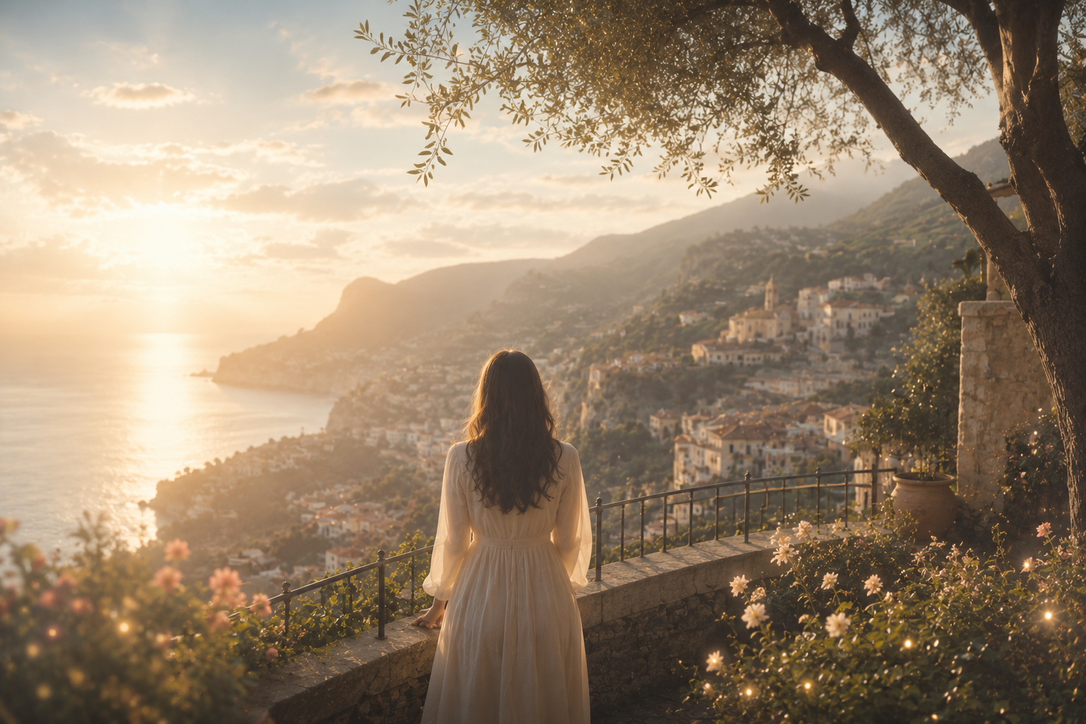 Woman overlooking a beautiful landscape, symbolising perspective, perception and the Ascendant