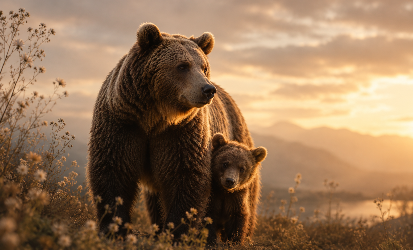Mother bear protecting her cub representing the Cancer mother archetype in astrology