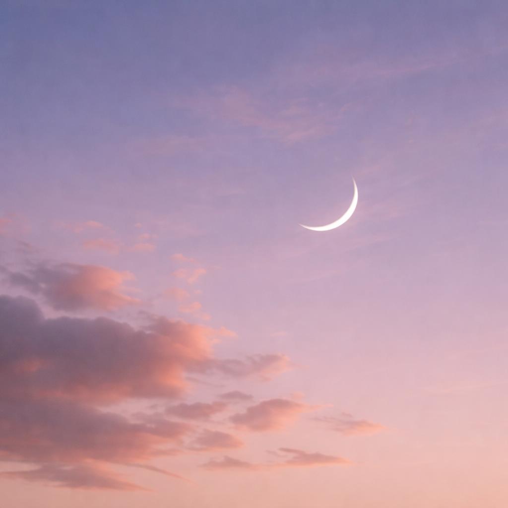 Crescent moon in pastel twilight sky