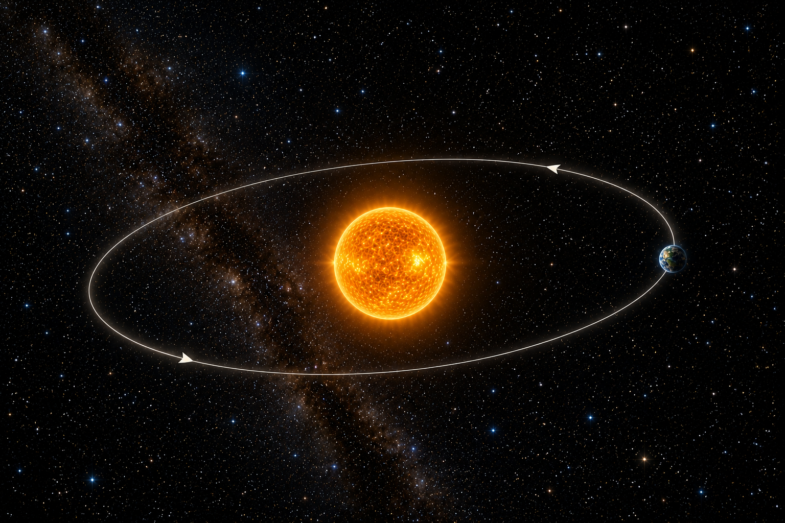 Earth orbiting the Sun against a star-filled sky, illustrating tropical and sidereal astrology
